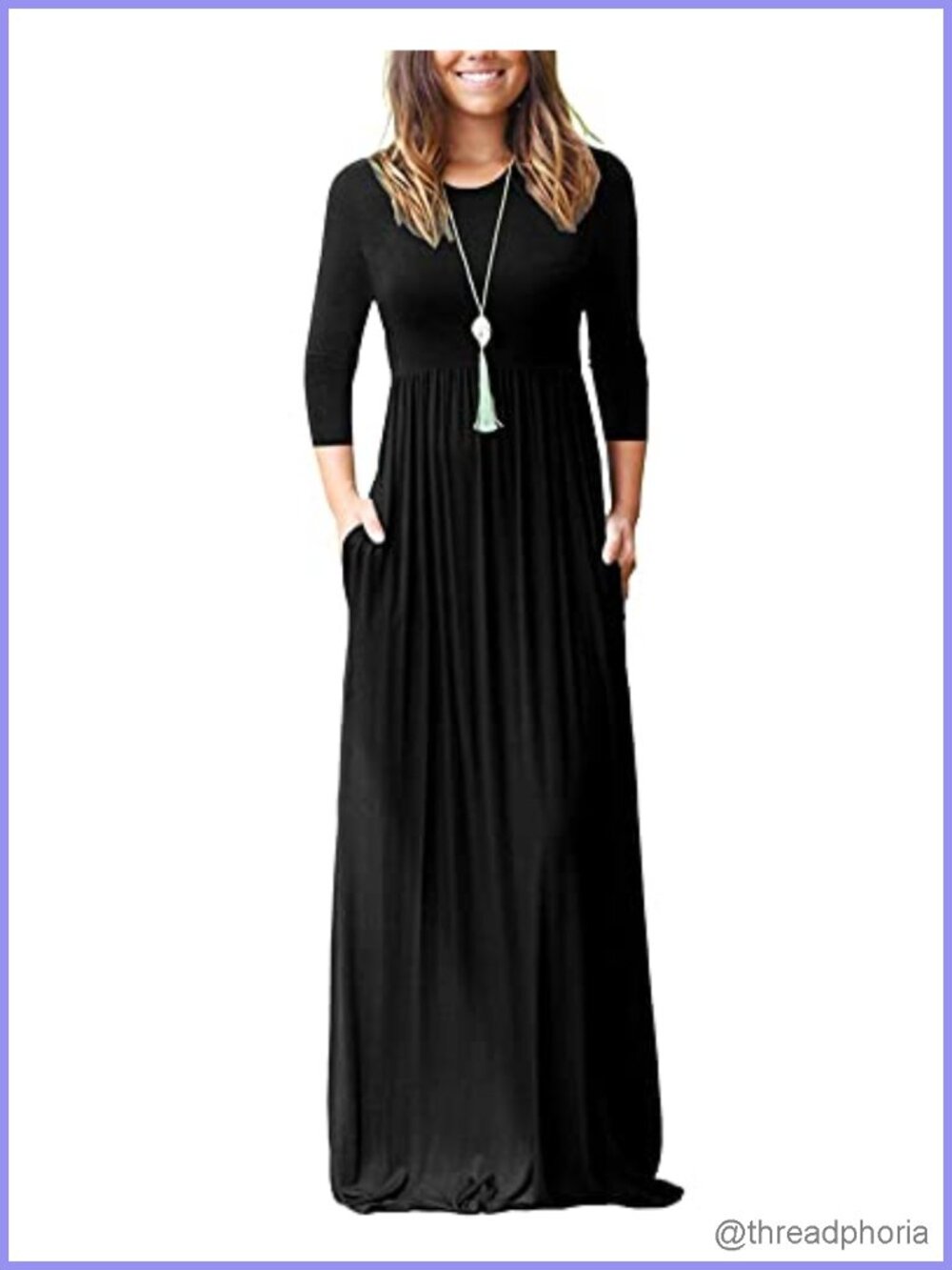 Women's 3/4 Sleeve Maxi Dress with Pockets Loose Casual